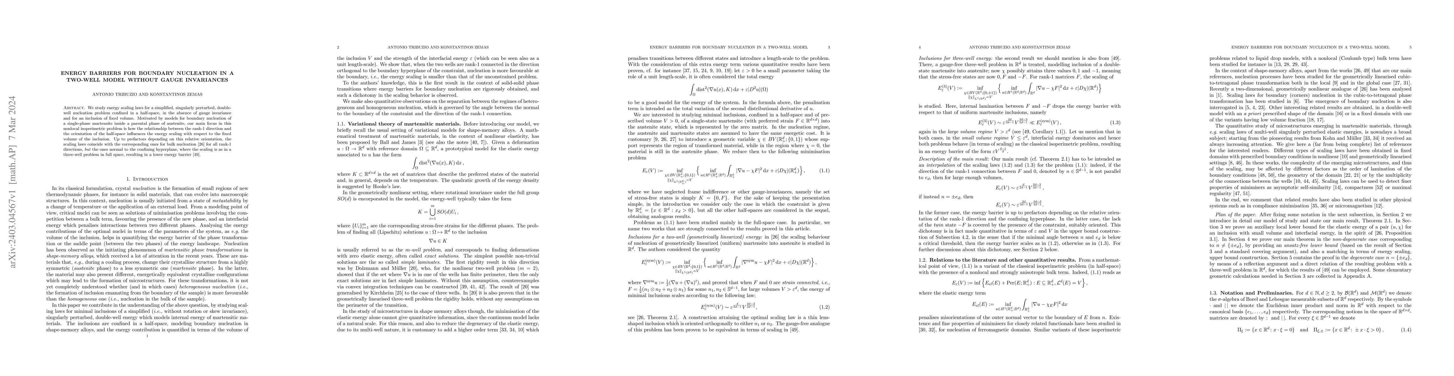 Thumbnail for Energy barriers for boundary nucleation in a two-well model without
  gauge invariance