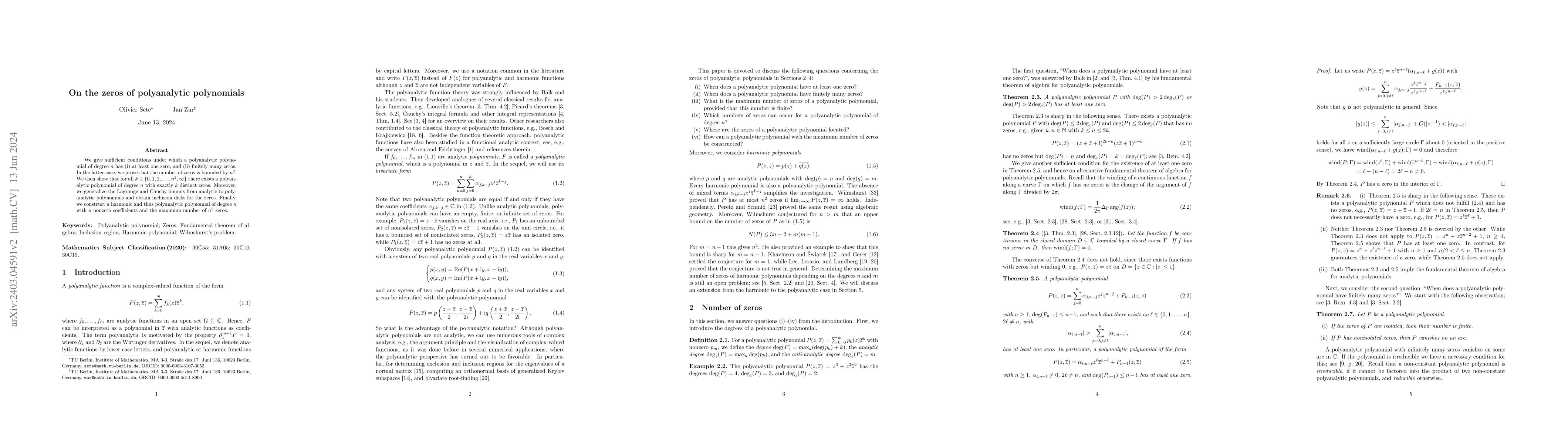 Thumbnail for On the zeros of polyanalytic polynomials