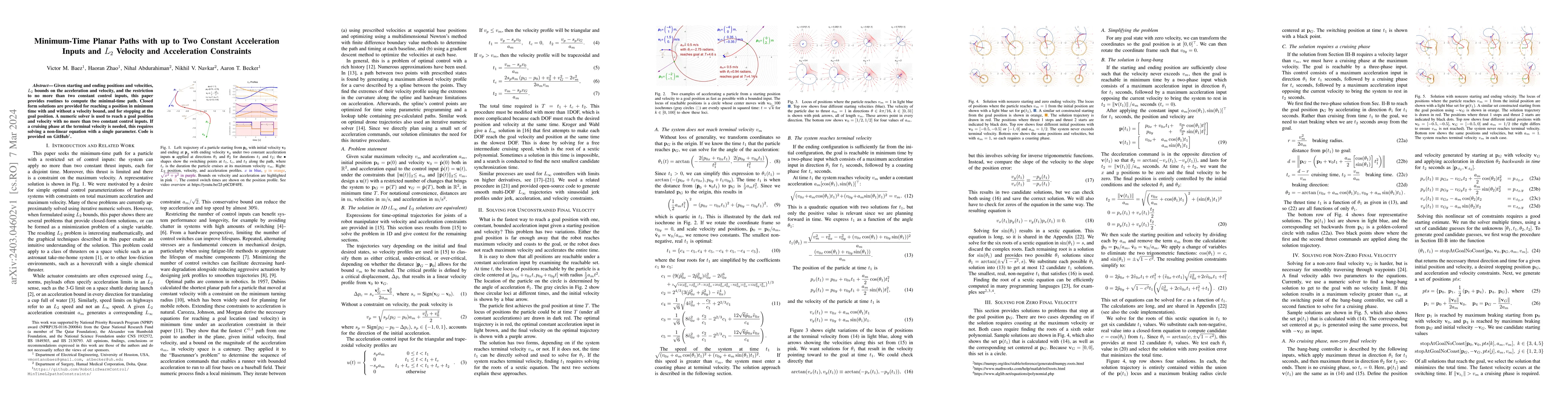Thumbnail for Minimum-Time Planar Paths with up to Two Constant Acceleration Inputs
  and $L_2$ Velocity and Acceleration Constraints