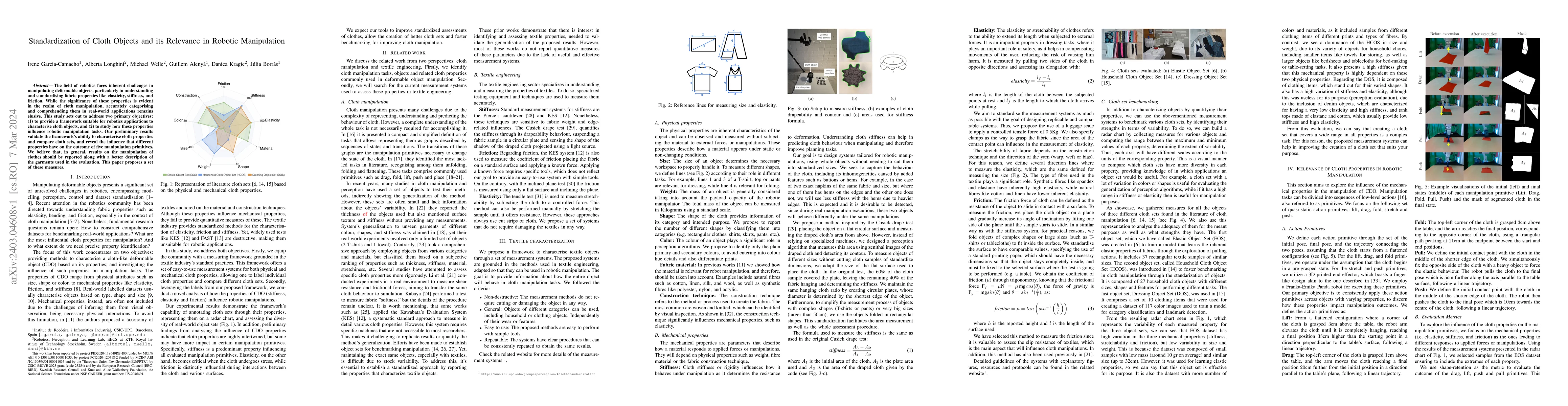 Thumbnail for Standardization of Cloth Objects and its Relevance in Robotic
  Manipulation
