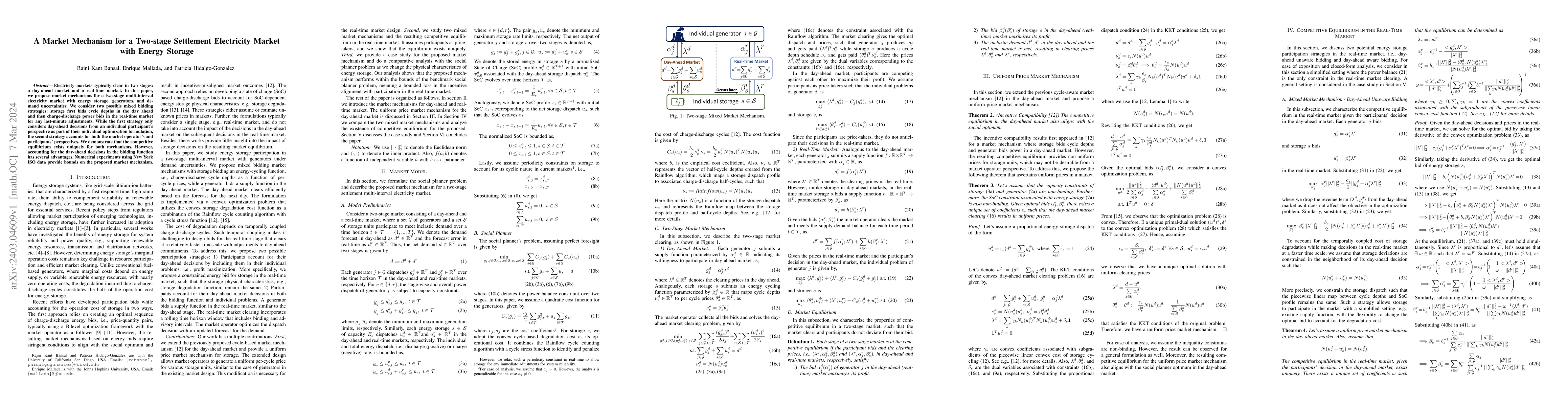 Thumbnail for A Market Mechanism for a Two-stage Settlement Electricity Market with
  Energy Storage