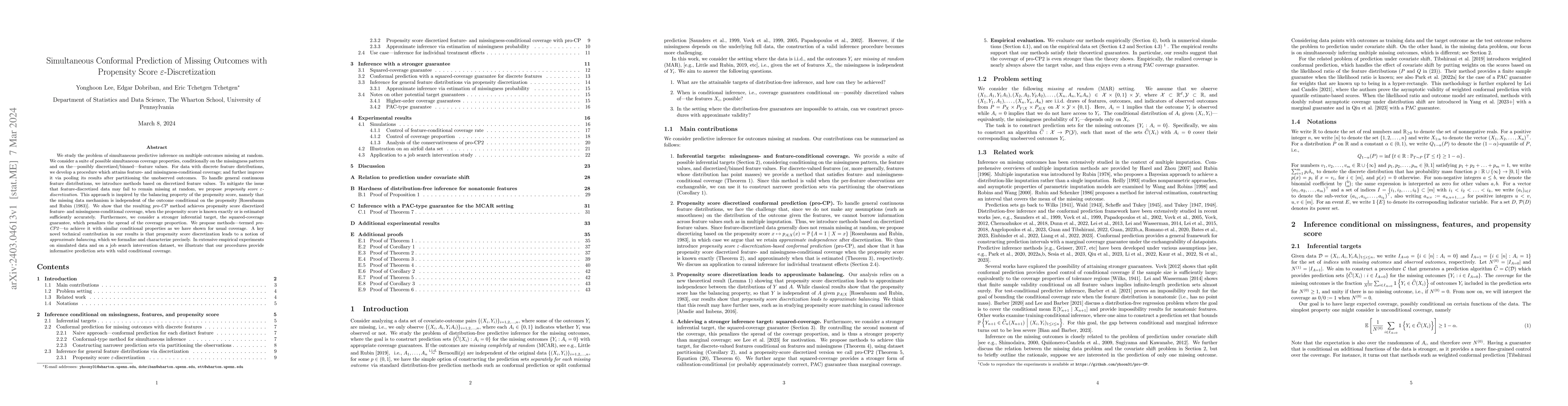 Thumbnail for Simultaneous Conformal Prediction of Missing Outcomes with Propensity
  Score $\epsilon$-Discretization
