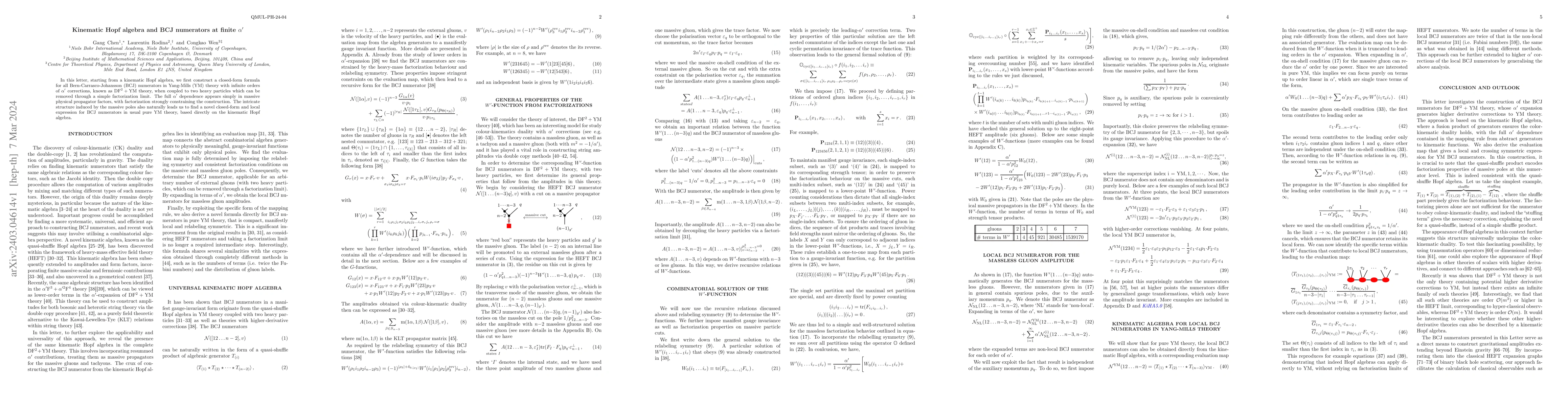 Thumbnail for Kinematic Hopf algebra and BCJ numerators at finite $\alpha'$