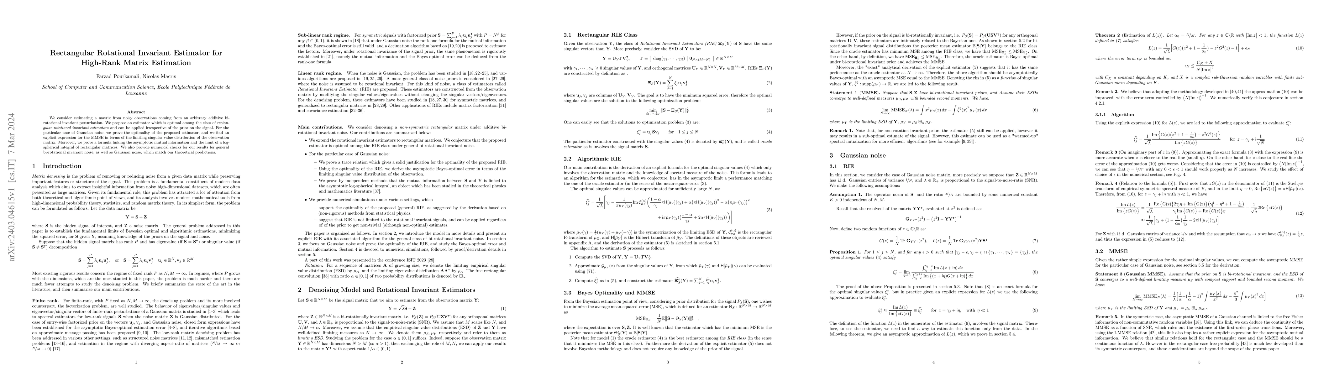 Thumbnail for Rectangular Rotational Invariant Estimator for High-Rank Matrix
  Estimation