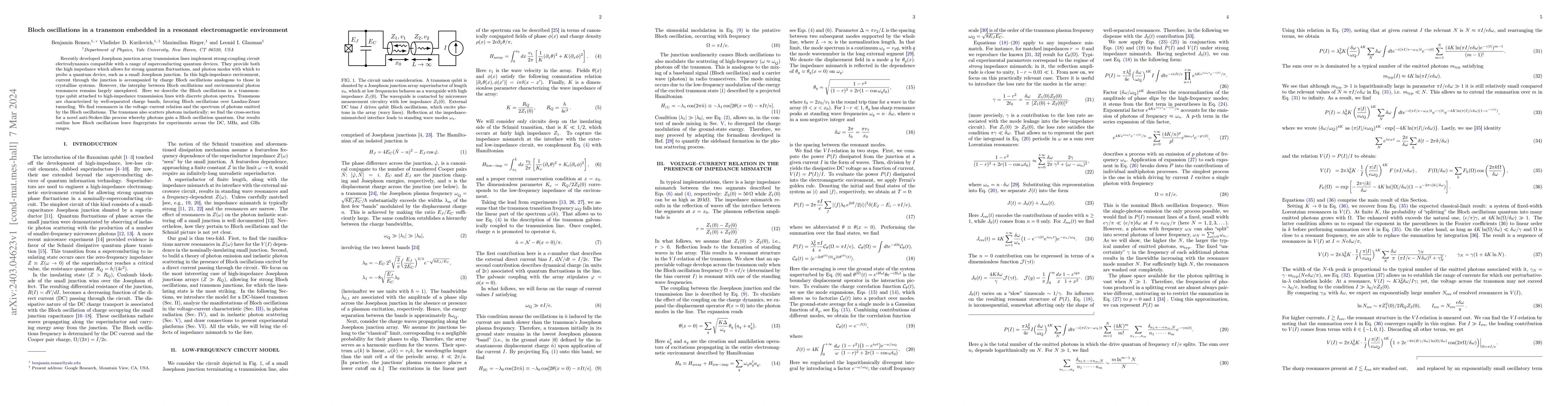 Thumbnail for Bloch oscillations in a transmon embedded in a resonant electromagnetic
  environment