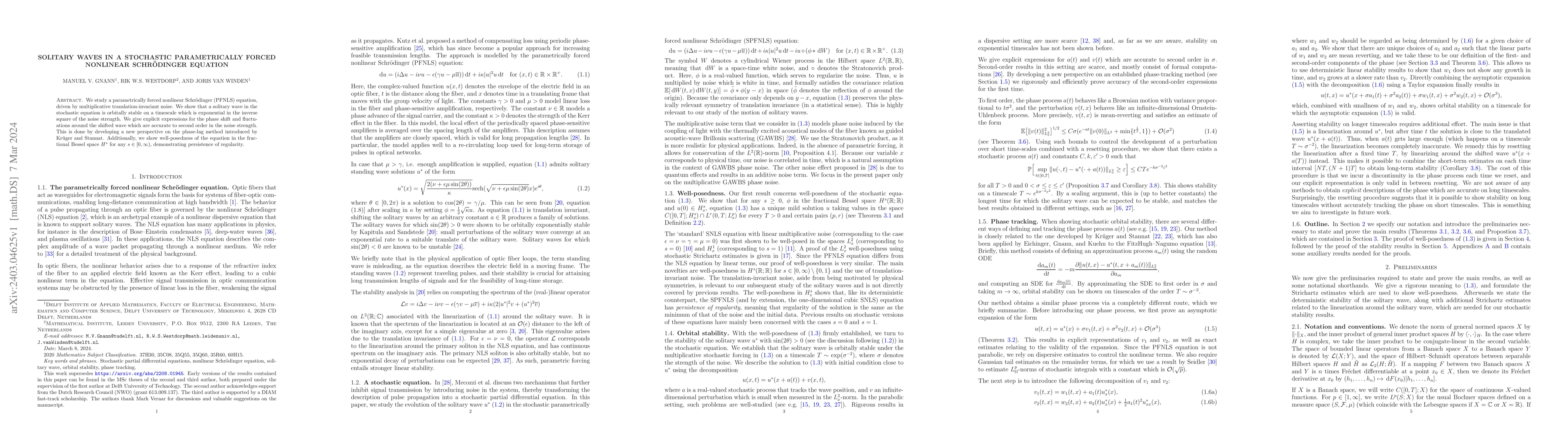 Thumbnail for Solitary waves in a stochastic parametrically forced nonlinear
  Schr\"odinger equation