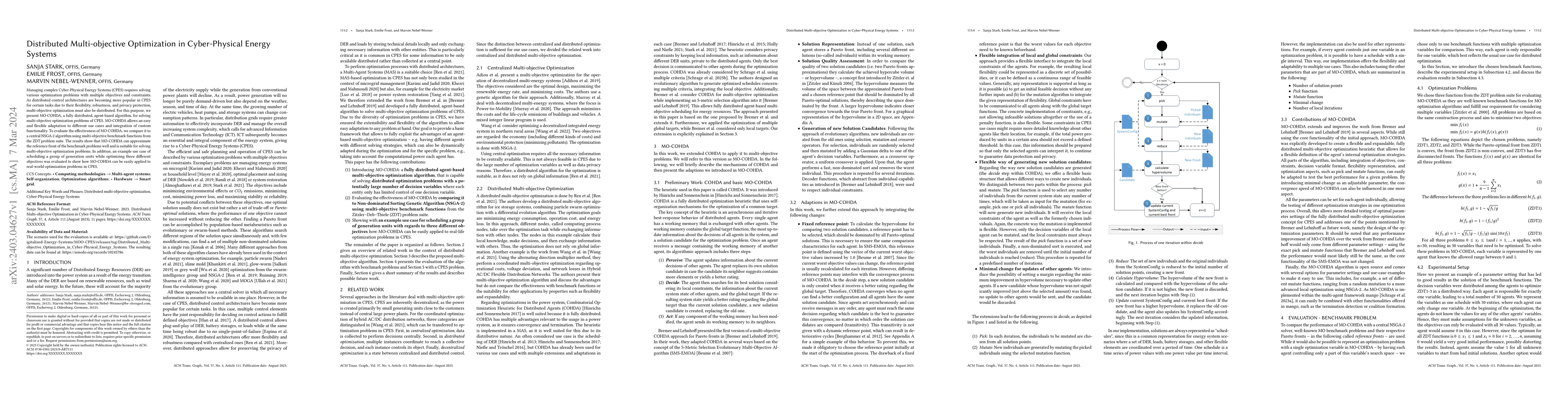 Thumbnail for Distributed Multi-objective Optimization in Cyber-Physical Energy
  Systems