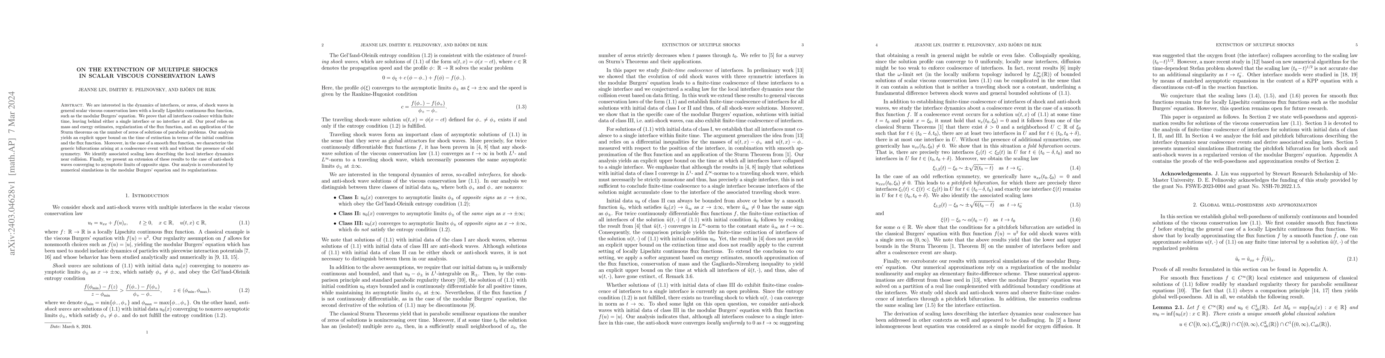 Thumbnail for On the extinction of multiple shocks in scalar viscous conservation laws