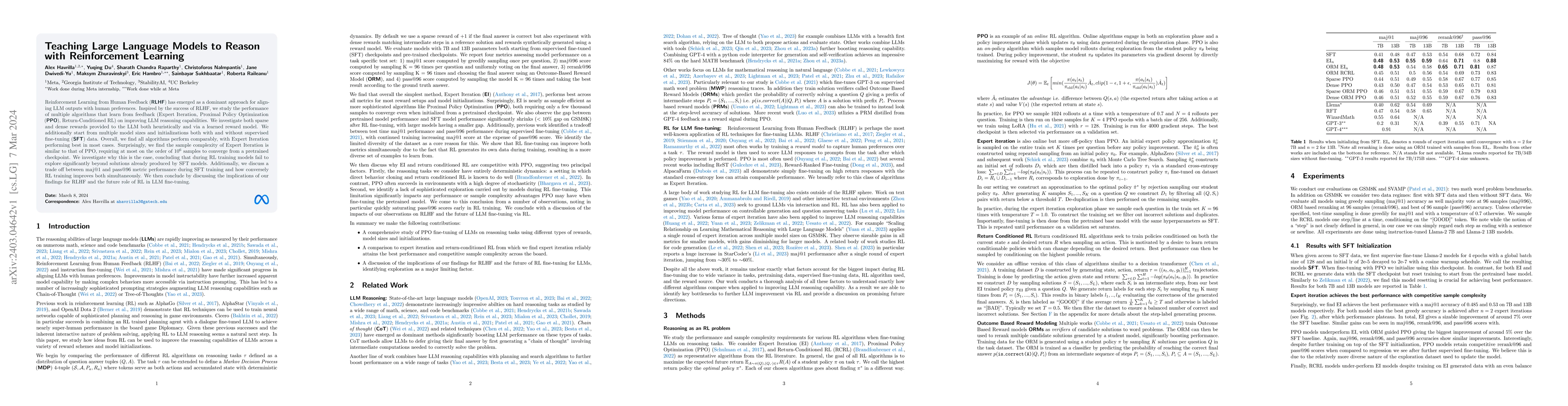 Thumbnail for Teaching Large Language Models to Reason with Reinforcement Learning