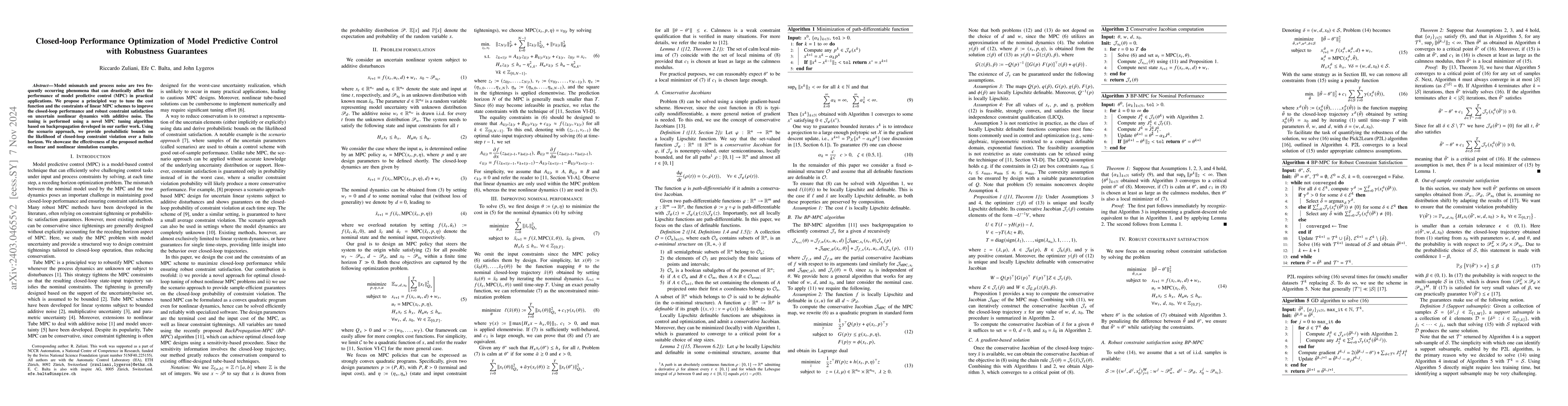 Thumbnail for Closed-loop Performance Optimization of Model Predictive Control with
  Robustness Guarantees