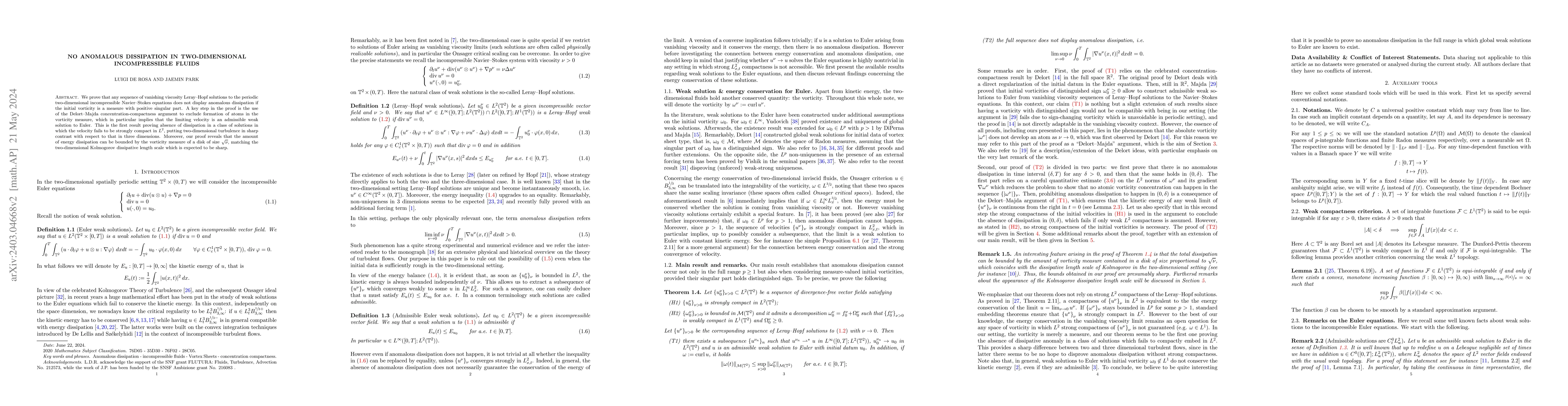 Thumbnail for No anomalous dissipation in two-dimensional incompressible fluids