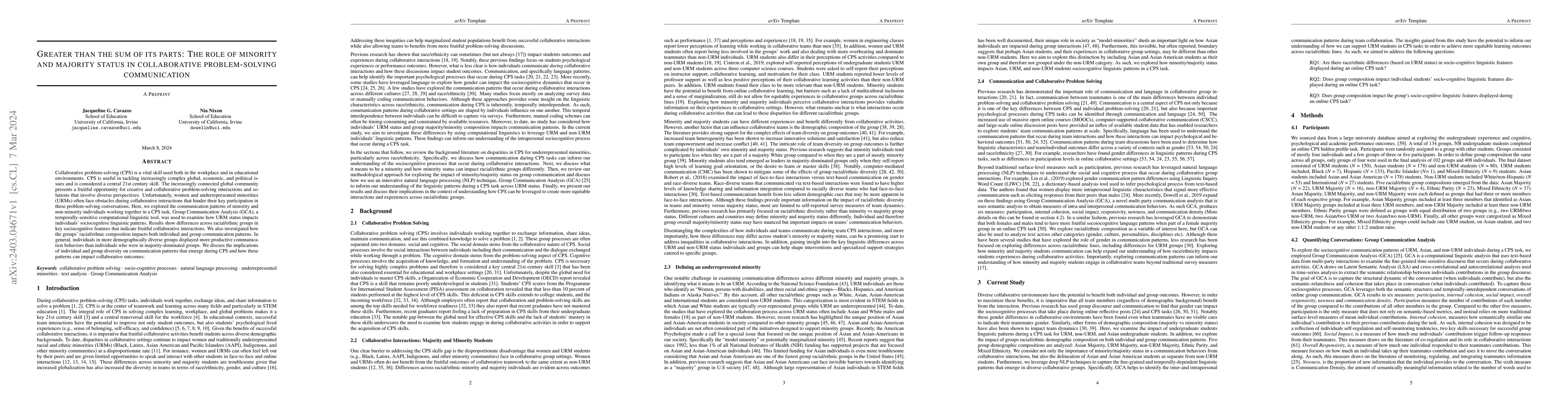 Thumbnail for Greater than the sum of its parts: The role of minority and majority
  status in collaborative problem-solving communication