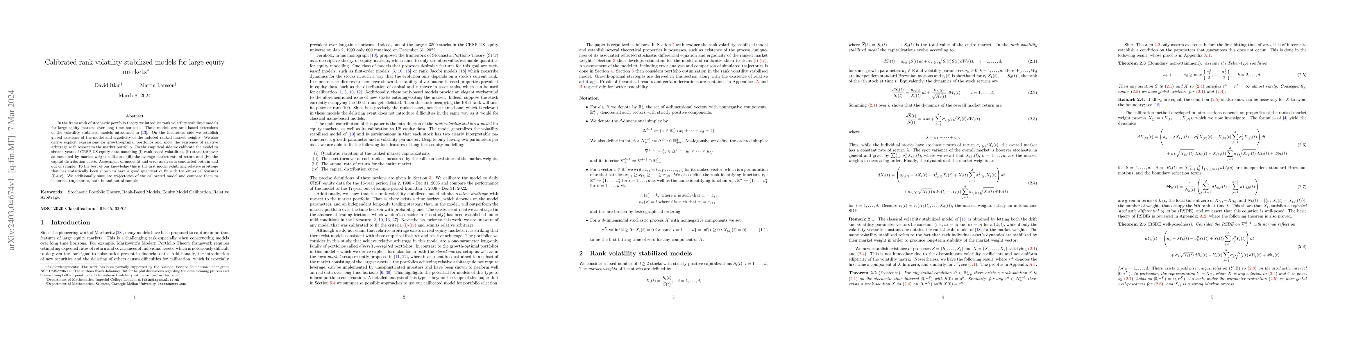 Thumbnail for Calibrated rank volatility stabilized models for large equity markets