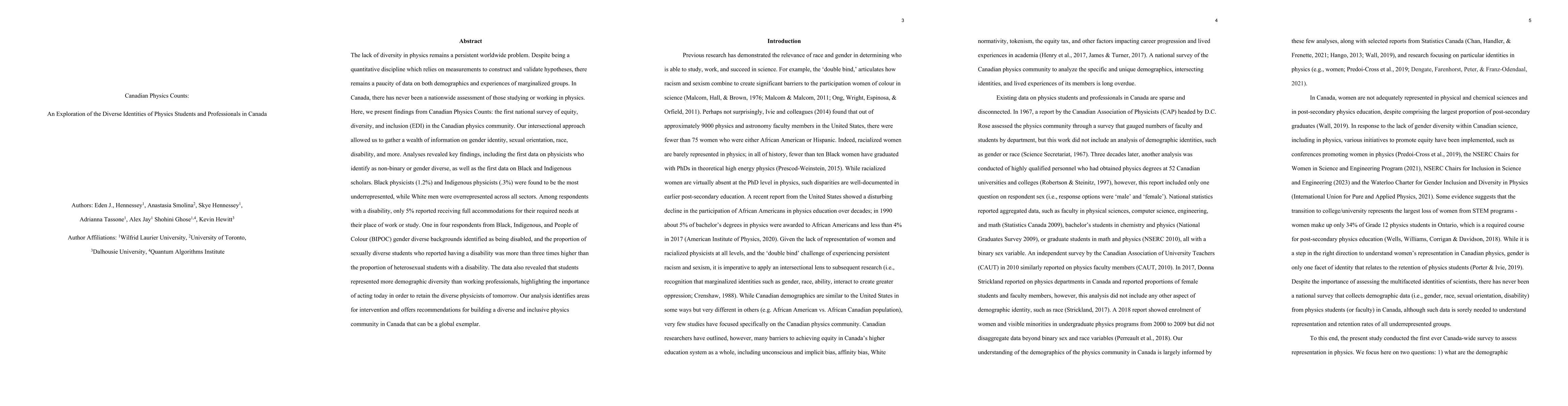Thumbnail for Canadian Physics Counts: An exploration of the diverse identities of
  physics students and professionals in Canada