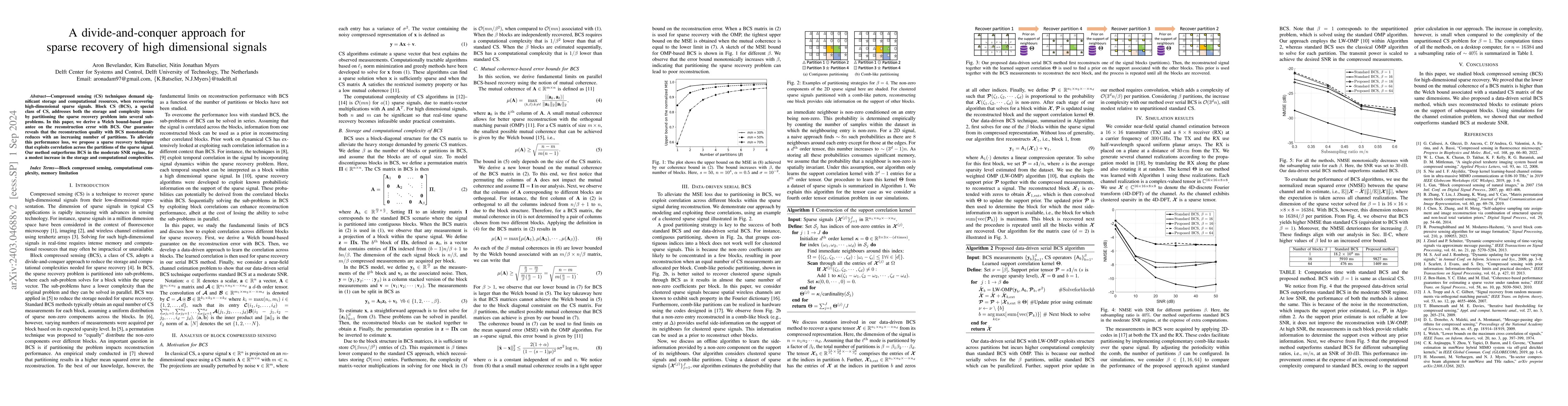 Thumbnail for A divide-and-conquer approach for sparse recovery of high dimensional
  signals