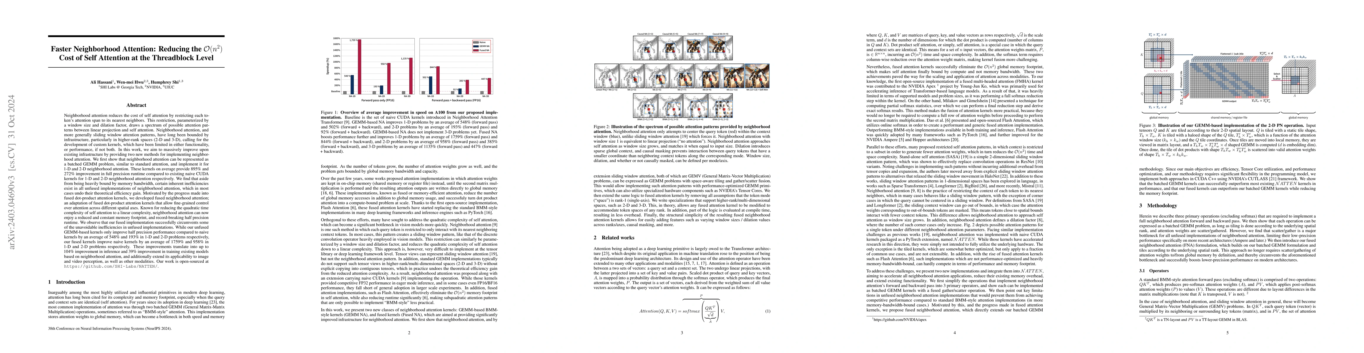 Thumbnail for Faster Neighborhood Attention: Reducing the O(n^2) Cost of Self
  Attention at the Threadblock Level