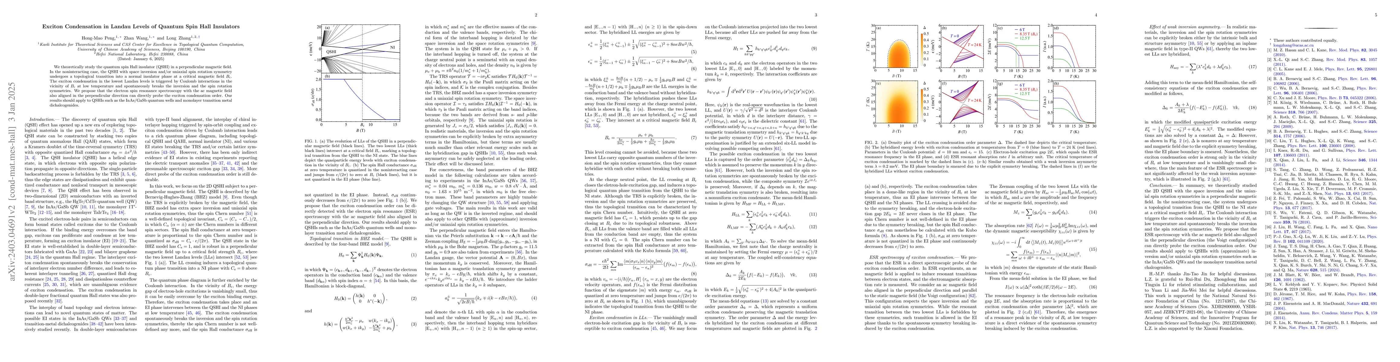 Thumbnail for Exciton Condensation in Landau Levels of Quantum Spin Hall Insulators