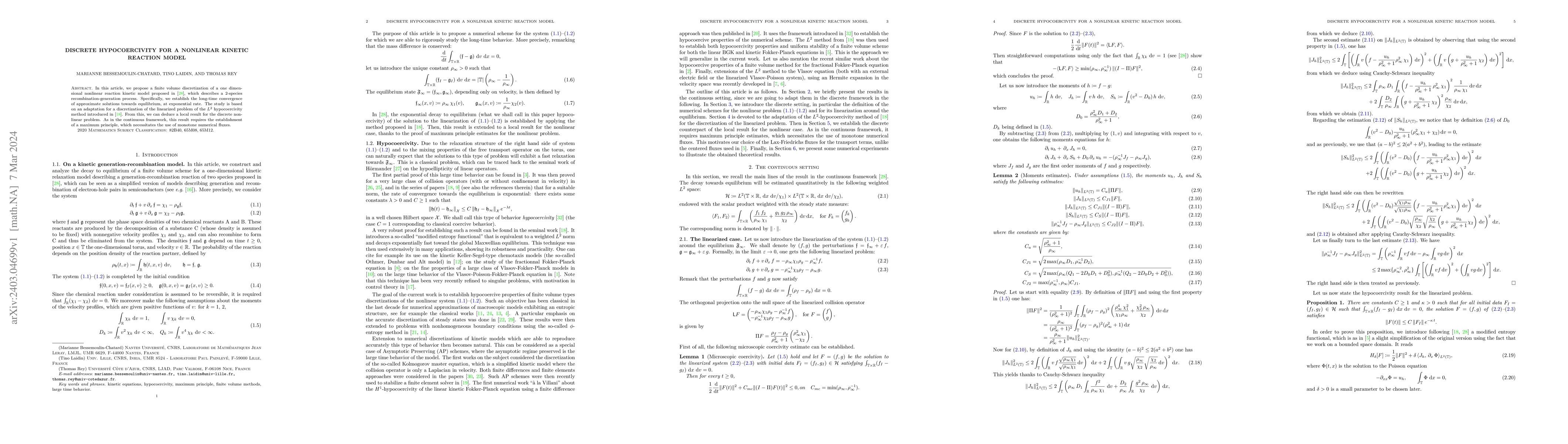 Thumbnail for Discrete hypocoercivity for a nonlinear kinetic reaction model