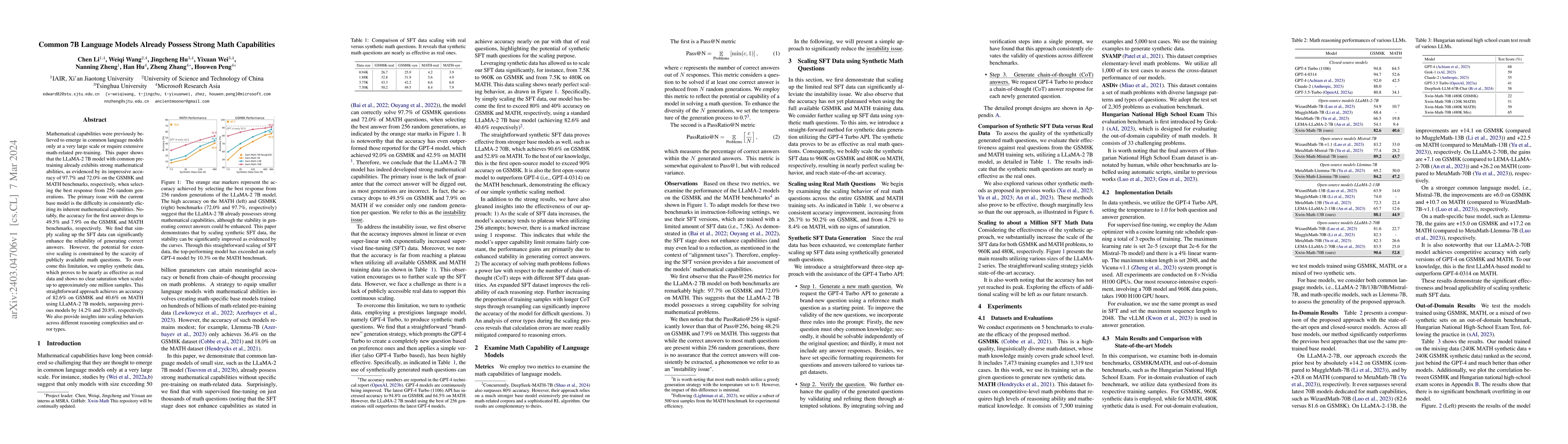 Thumbnail for Common 7B Language Models Already Possess Strong Math Capabilities