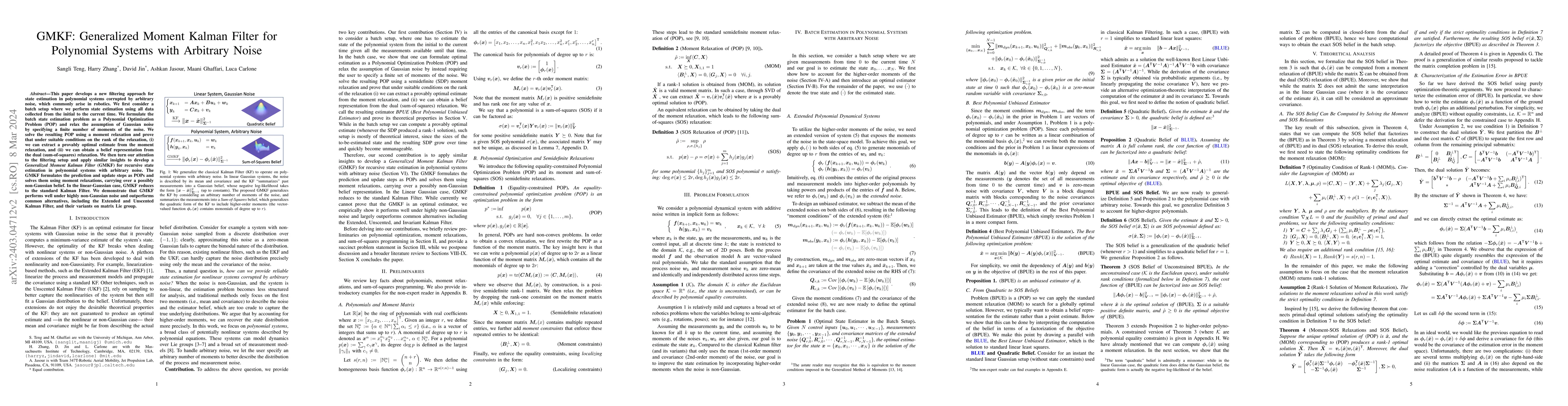 Thumbnail for GMKF: Generalized Moment Kalman Filter for Polynomial Systems with
  Arbitrary Noise