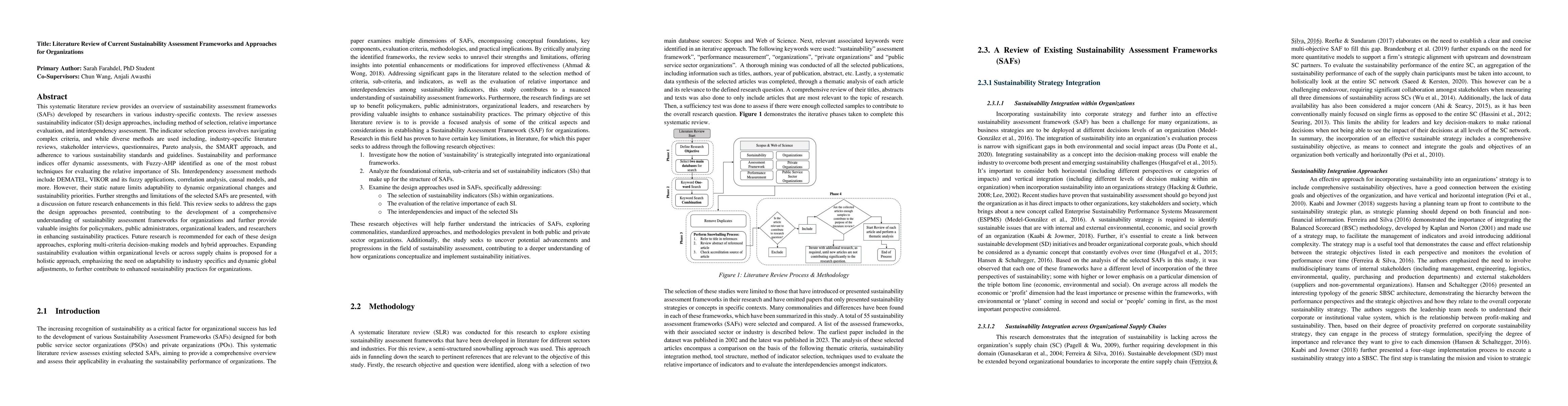 Thumbnail for Literature Review of Current Sustainability Assessment Frameworks and
  Approaches for Organizations
