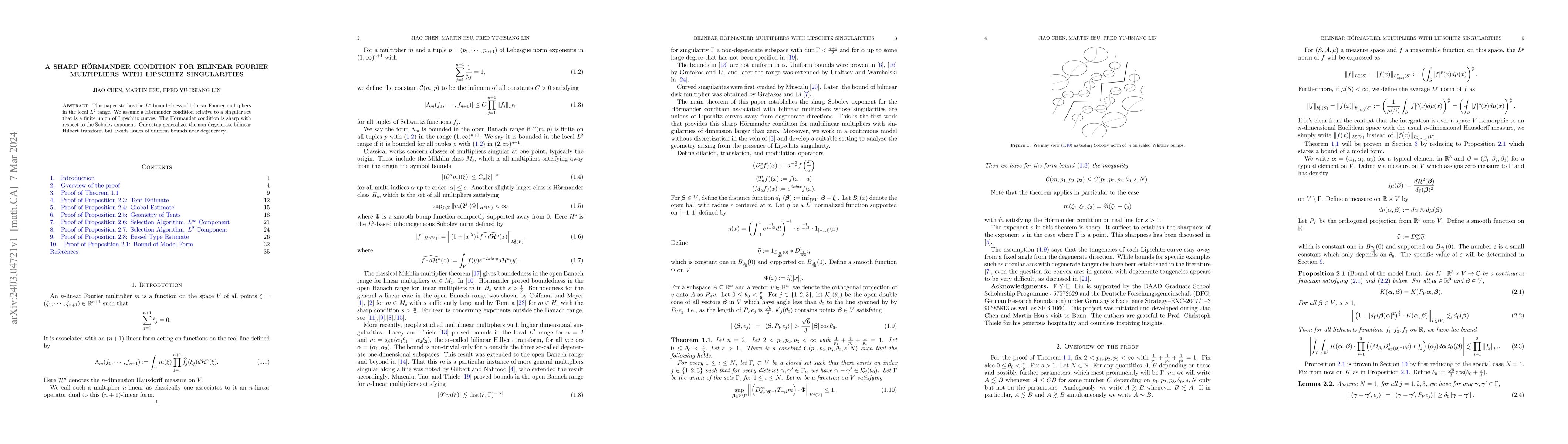 Thumbnail for A sharp H\"{o}rmander condition for bilinear Fourier multipliers with
  Lipschitz singularities
