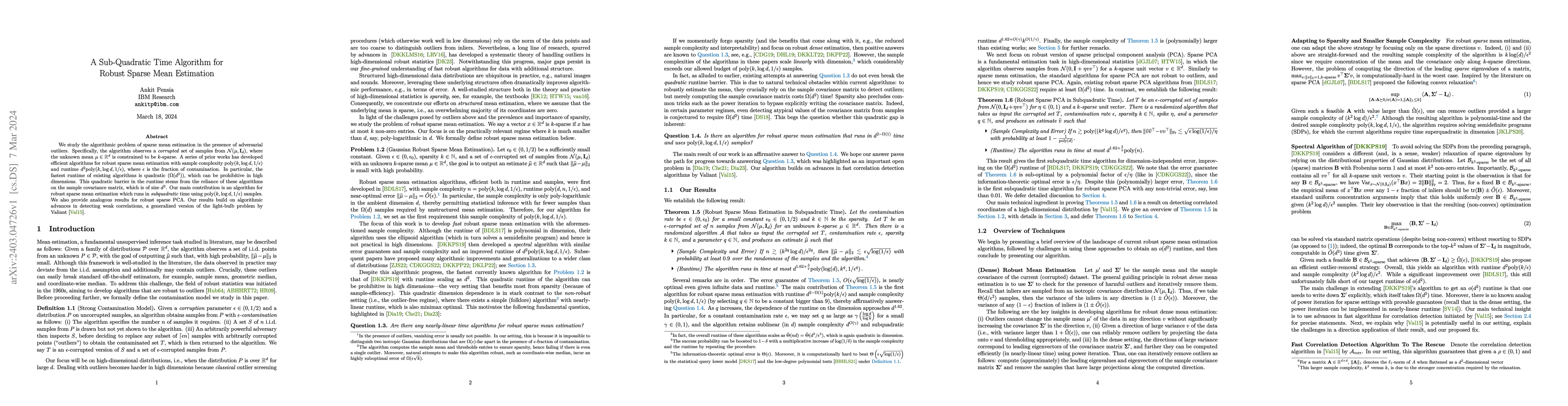 Thumbnail for A Sub-Quadratic Time Algorithm for Robust Sparse Mean Estimation