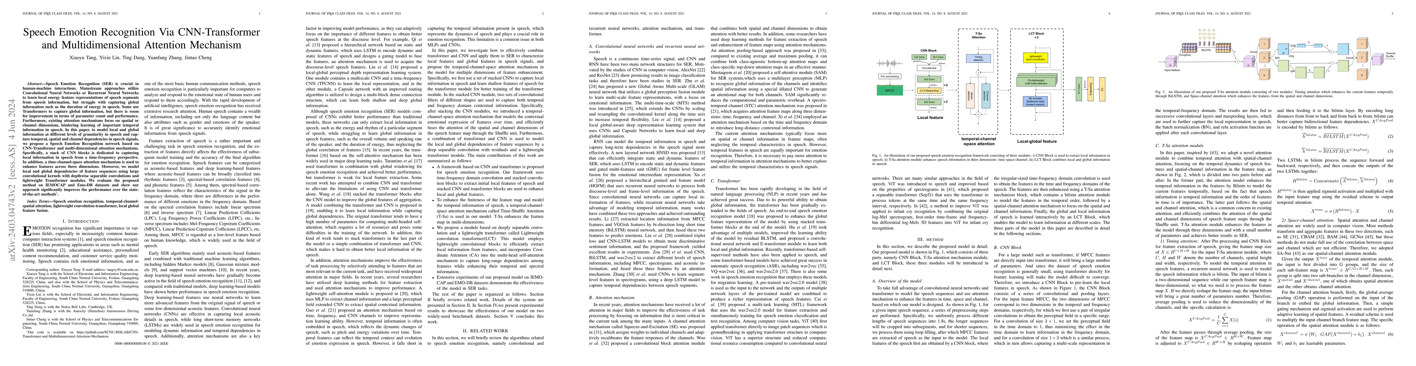 Thumbnail for Speech Emotion Recognition Via CNN-Transformer and Multidimensional
  Attention Mechanism