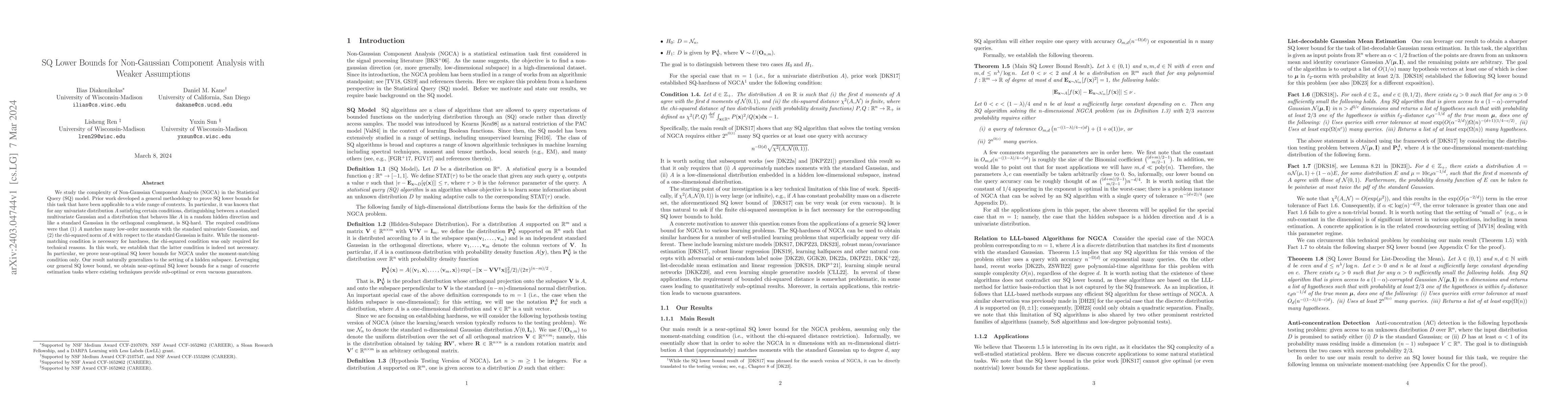 Thumbnail for SQ Lower Bounds for Non-Gaussian Component Analysis with Weaker
  Assumptions
