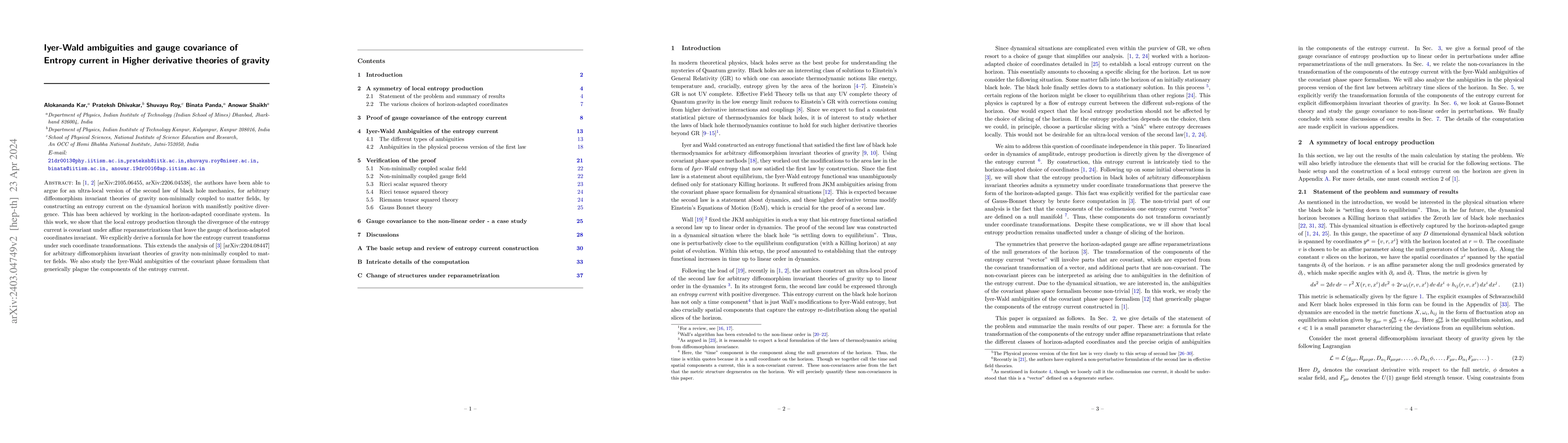 Thumbnail for Iyer-Wald ambiguities and gauge covariance of Entropy current in Higher
  derivative theories of gravity