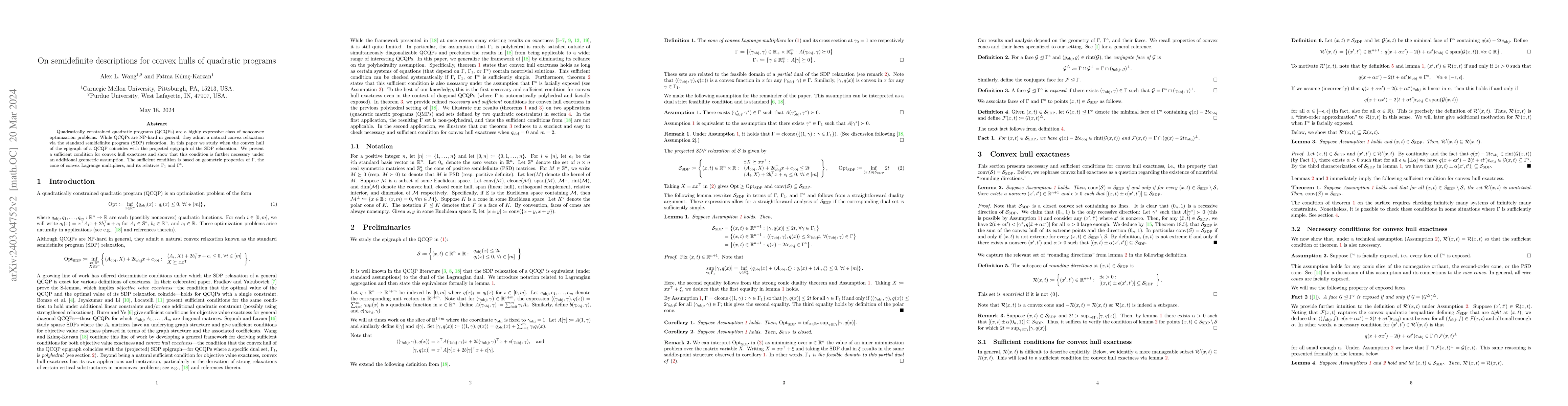 Thumbnail for On semidefinite descriptions for convex hulls of quadratic programs
