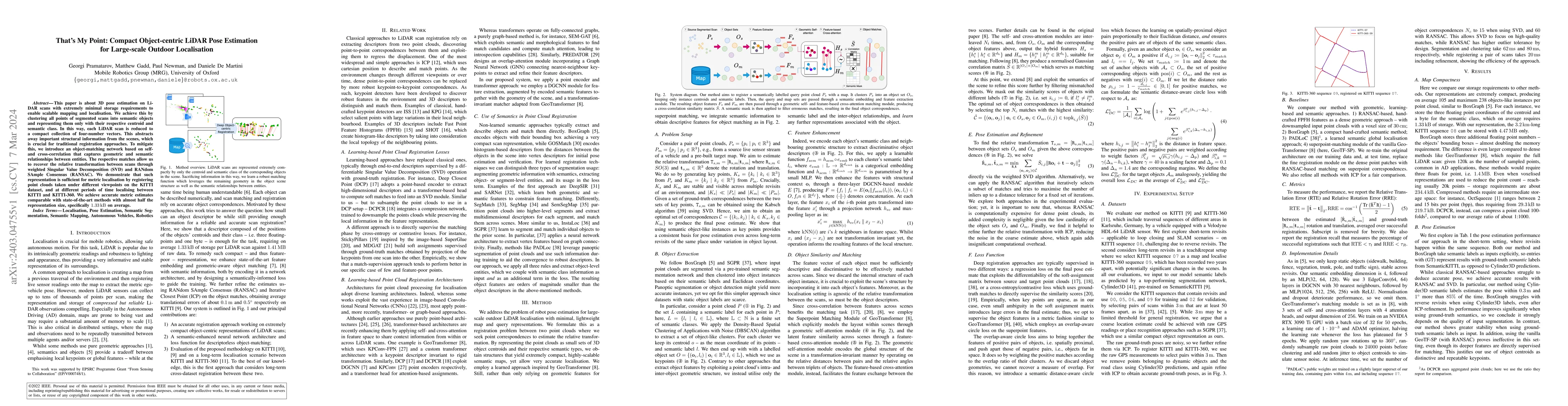 Thumbnail for That's My Point: Compact Object-centric LiDAR Pose Estimation for
  Large-scale Outdoor Localisation
