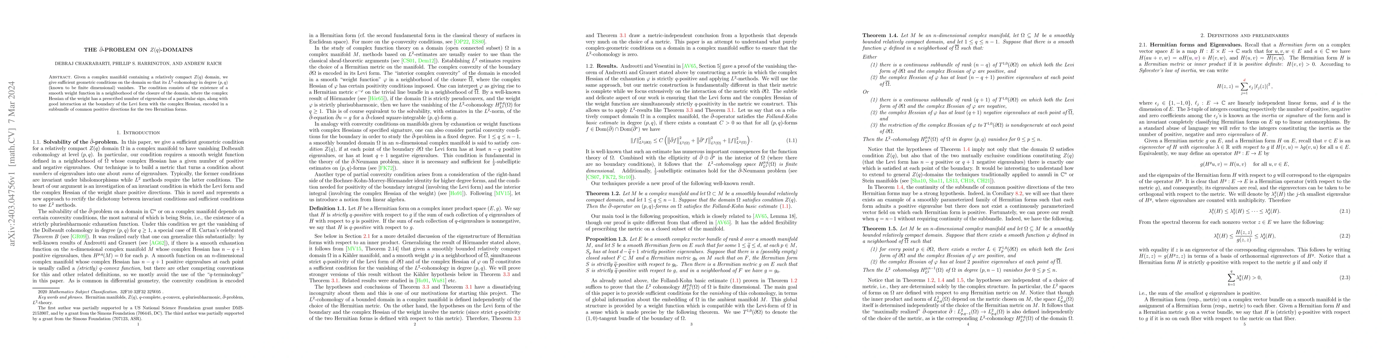 Thumbnail for The $\bar\partial$-problem on $Z(q)$-domains