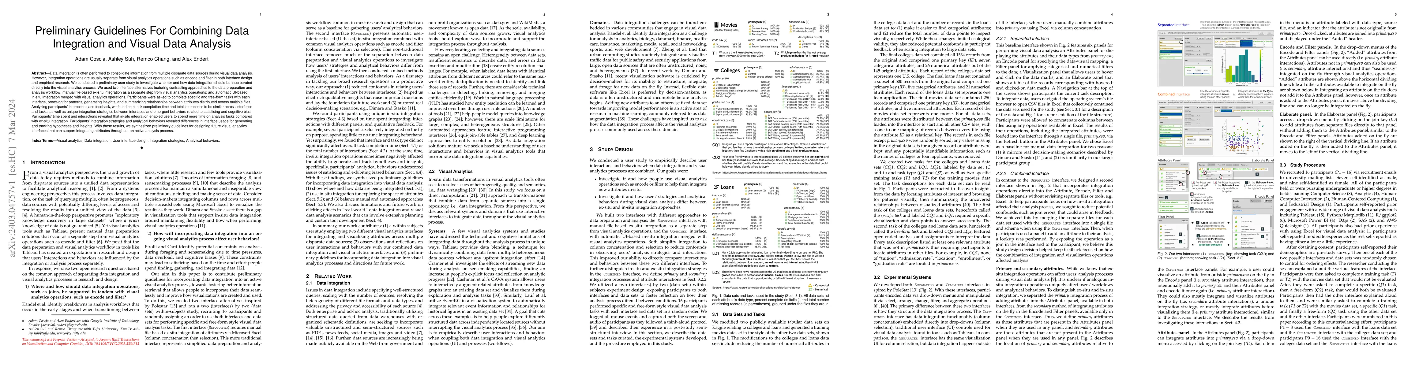 Thumbnail for Preliminary Guidelines For Combining Data Integration and Visual Data
  Analysis