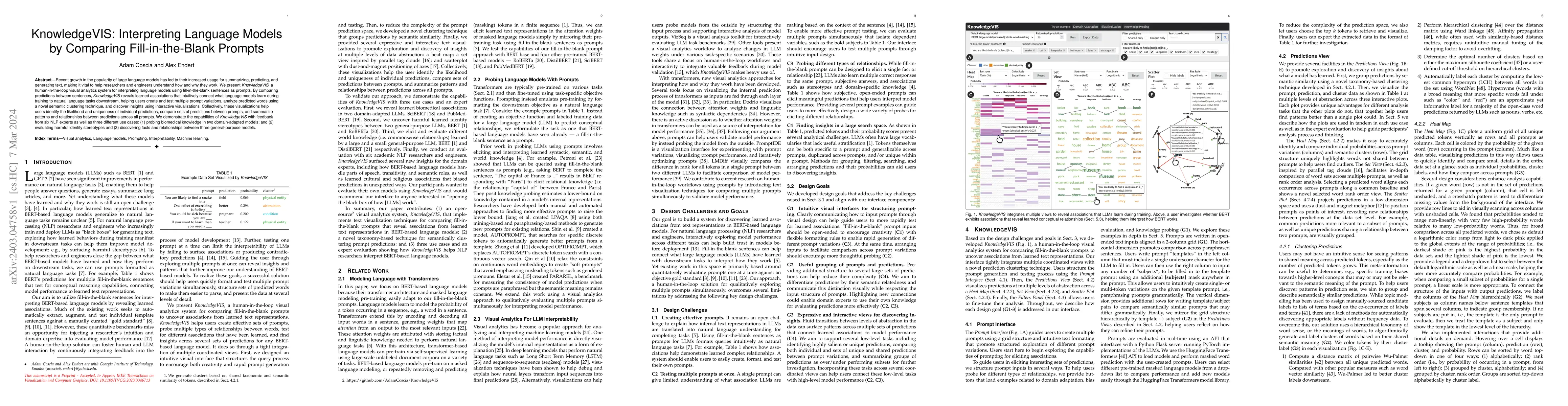 Thumbnail for KnowledgeVIS: Interpreting Language Models by Comparing
  Fill-in-the-Blank Prompts