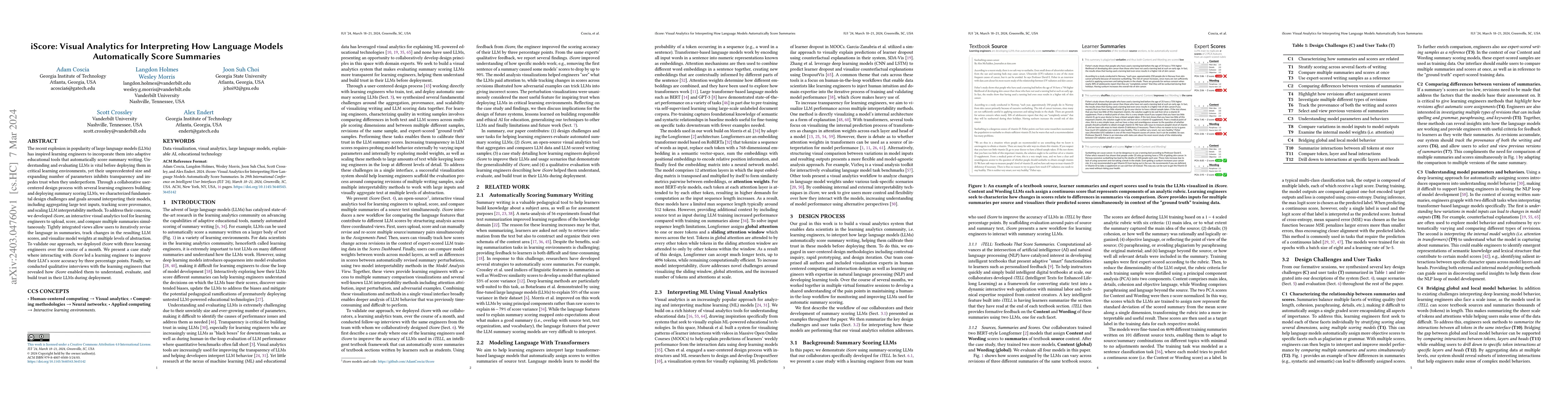 Thumbnail for iScore: Visual Analytics for Interpreting How Language Models
  Automatically Score Summaries
