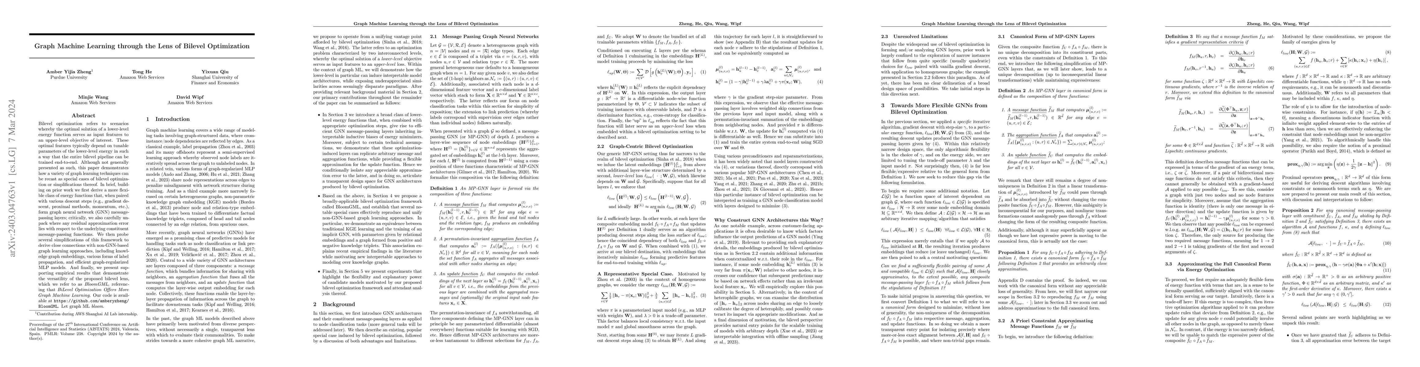 Thumbnail for BloomGML: Graph Machine Learning through the Lens of Bilevel
  Optimization