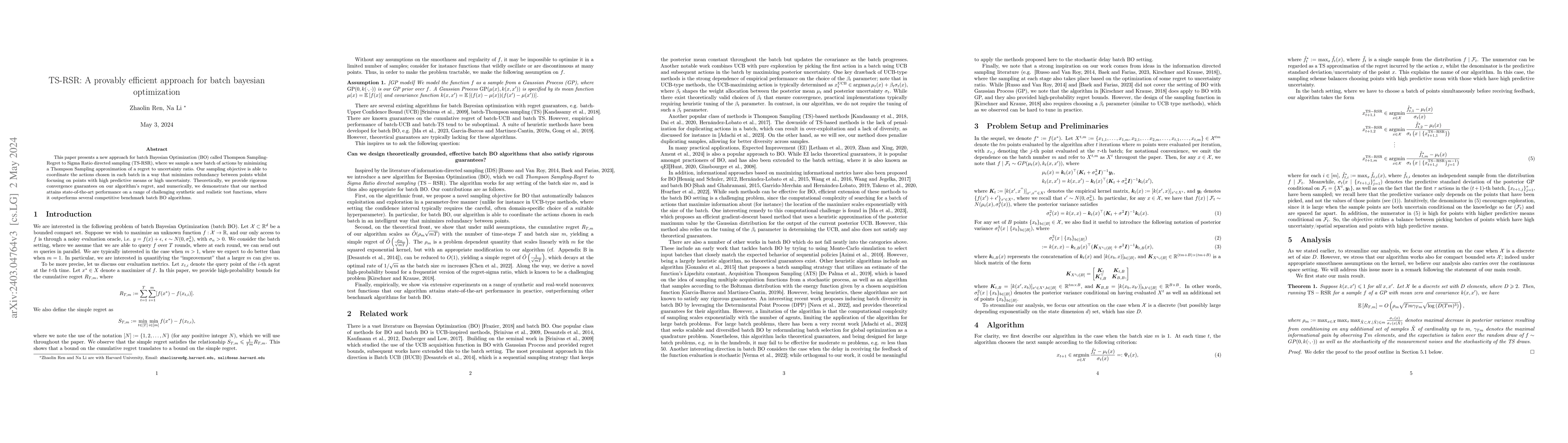 Thumbnail for TS-RSR: A provably efficient approach for batch bayesian optimization