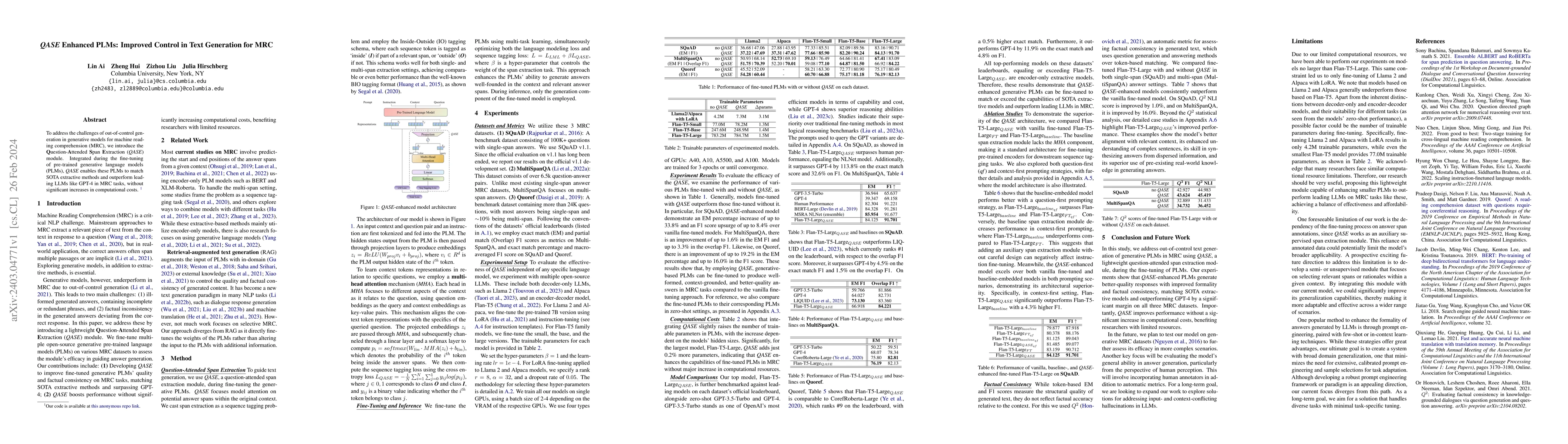 Thumbnail for QASE Enhanced PLMs: Improved Control in Text Generation for MRC