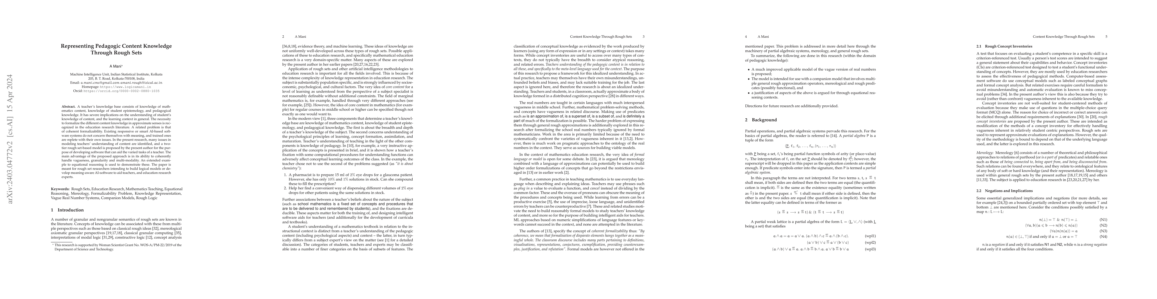 Thumbnail for Representing Pedagogic Content Knowledge Through Rough Sets