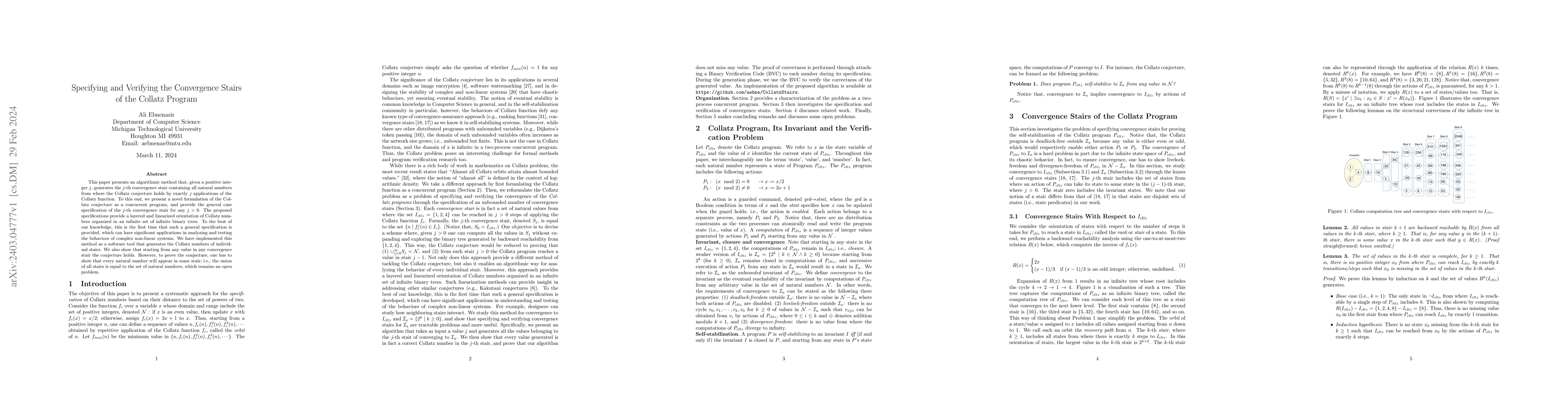 Thumbnail for Specifying and Verifying the Convergence Stairs of the Collatz Program