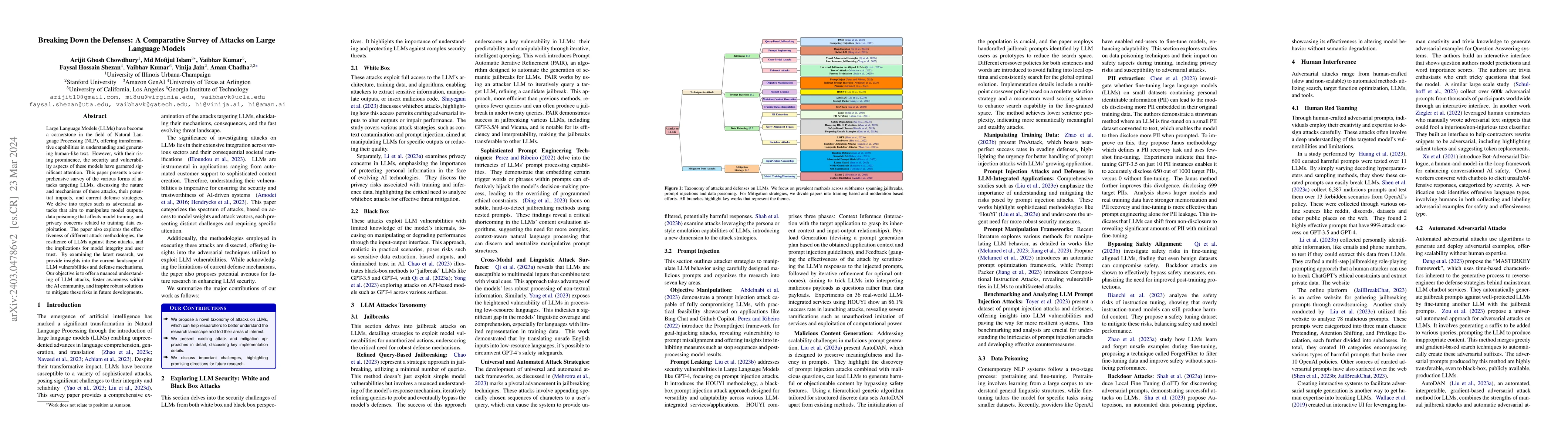 Thumbnail for Breaking Down the Defenses: A Comparative Survey of Attacks on Large
  Language Models