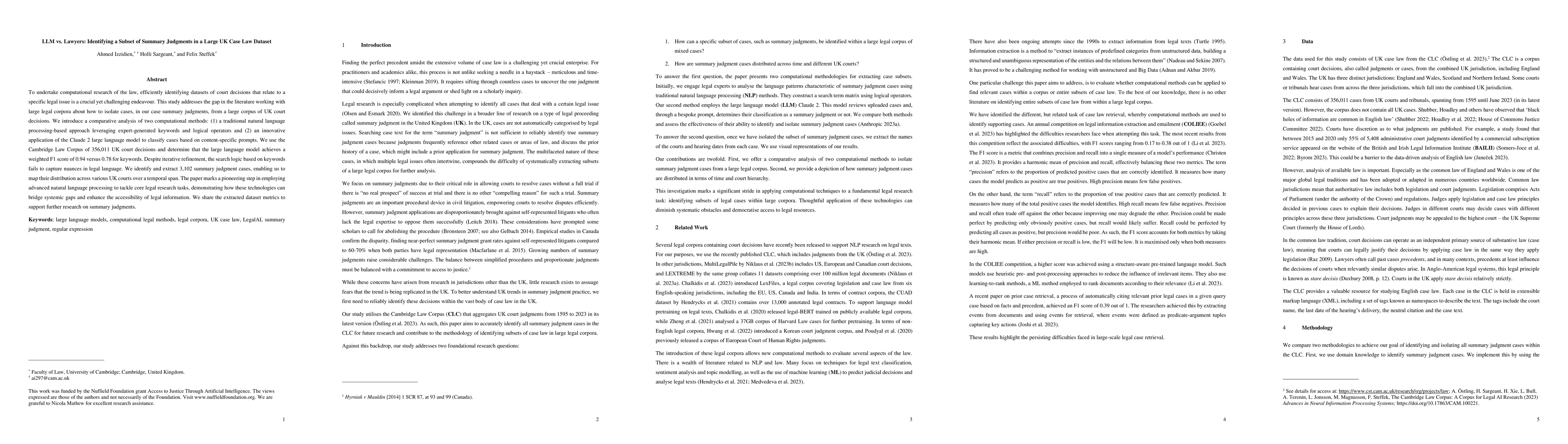 Thumbnail for LLM vs. Lawyers: Identifying a Subset of Summary Judgments in a Large UK
  Case Law Dataset