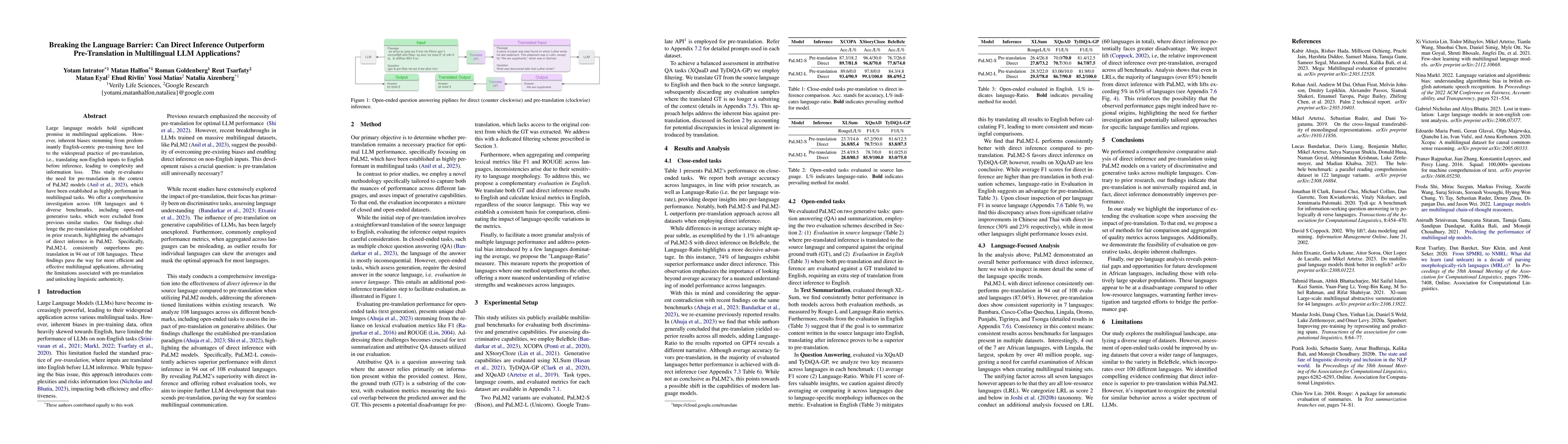Thumbnail for Breaking the Language Barrier: Can Direct Inference Outperform
  Pre-Translation in Multilingual LLM Applications?