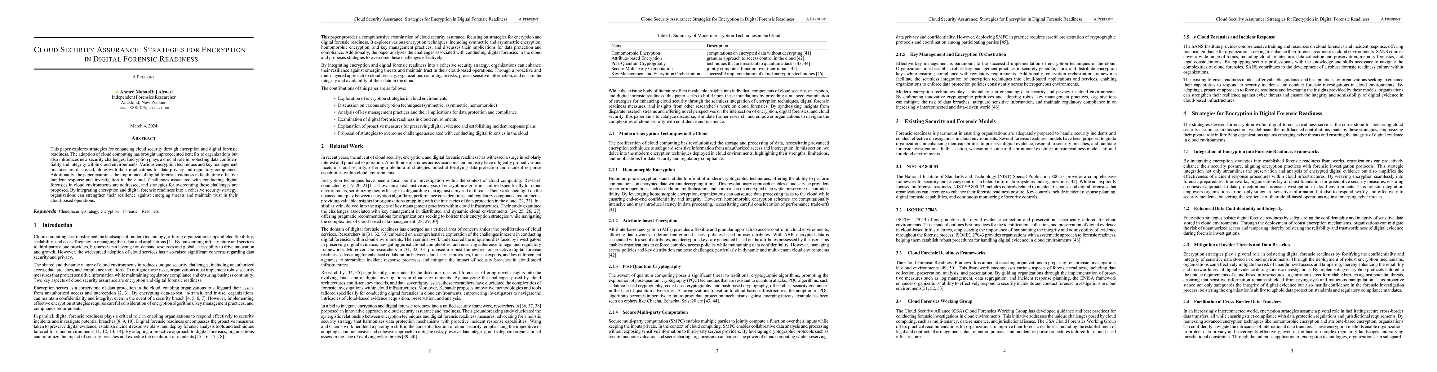 Thumbnail for Cloud Security Assurance: Strategies for Encryption in Digital Forensic
  Readiness
