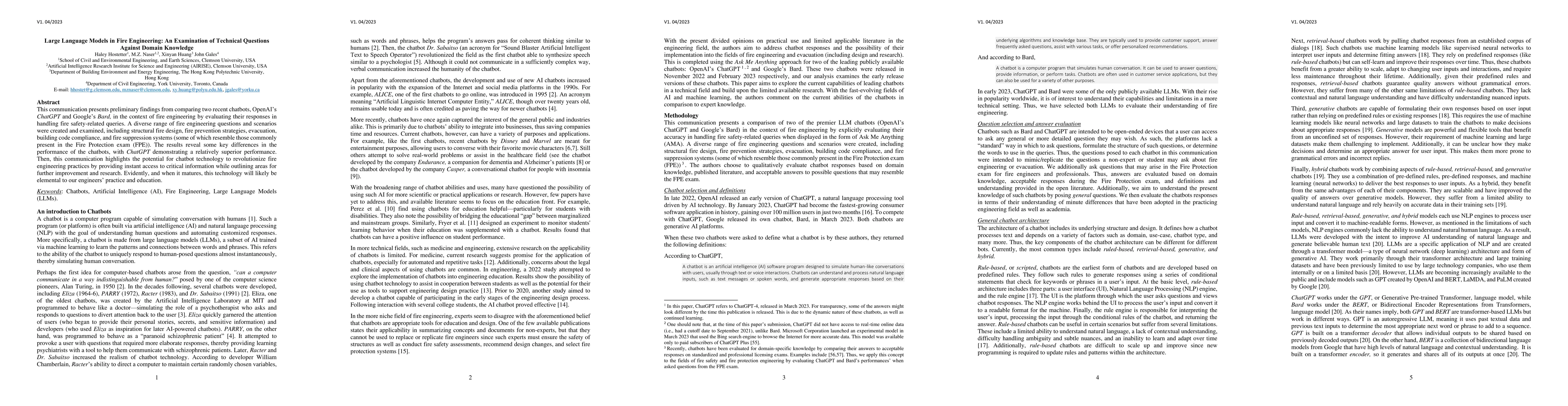 Thumbnail for Large Language Models in Fire Engineering: An Examination of Technical
  Questions Against Domain Knowledge
