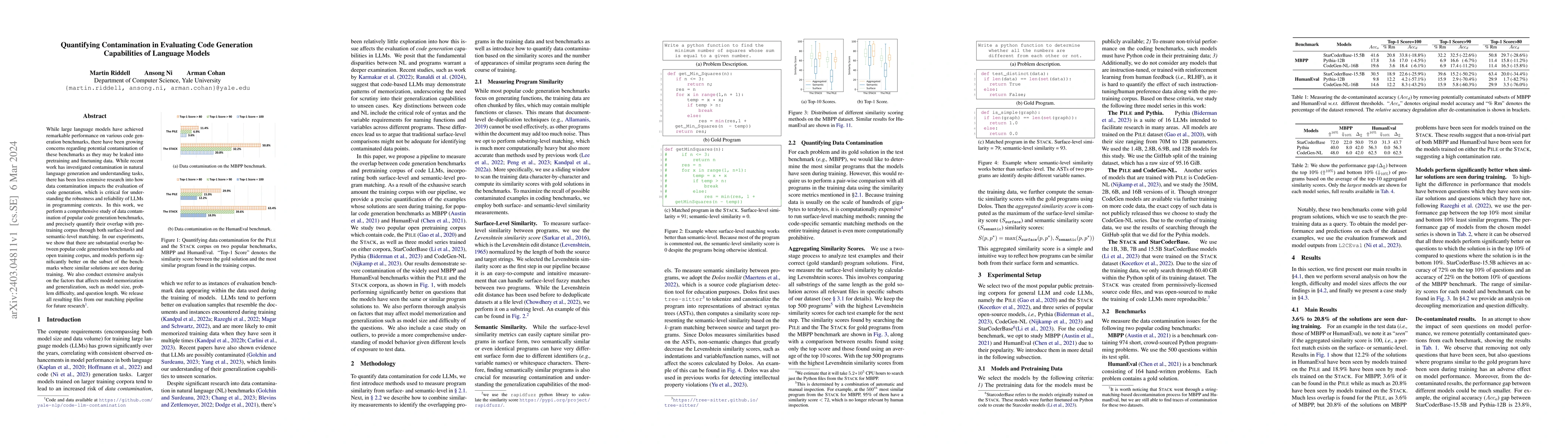 Thumbnail for Quantifying Contamination in Evaluating Code Generation Capabilities of
  Language Models