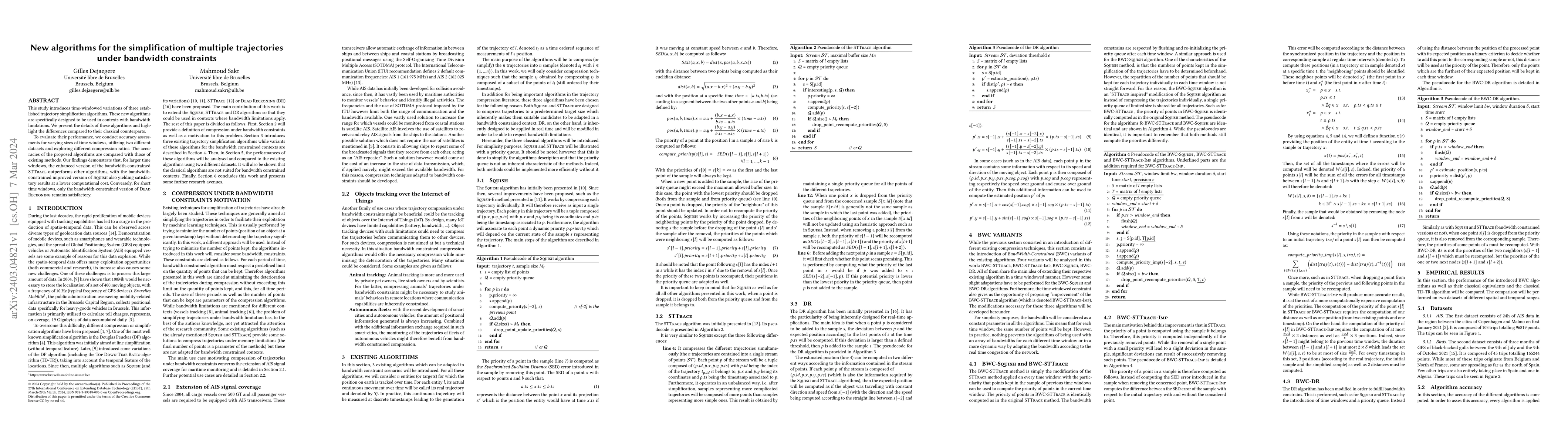 Thumbnail for New algorithms for the simplification of multiple trajectories under
  bandwidth constraints