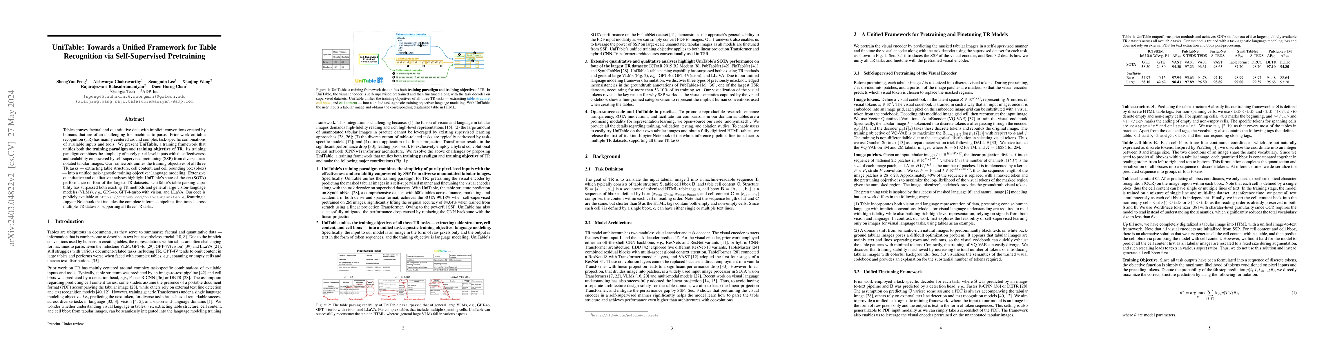 Thumbnail for UniTable: Towards a Unified Framework for Table Recognition via
  Self-Supervised Pretraining
