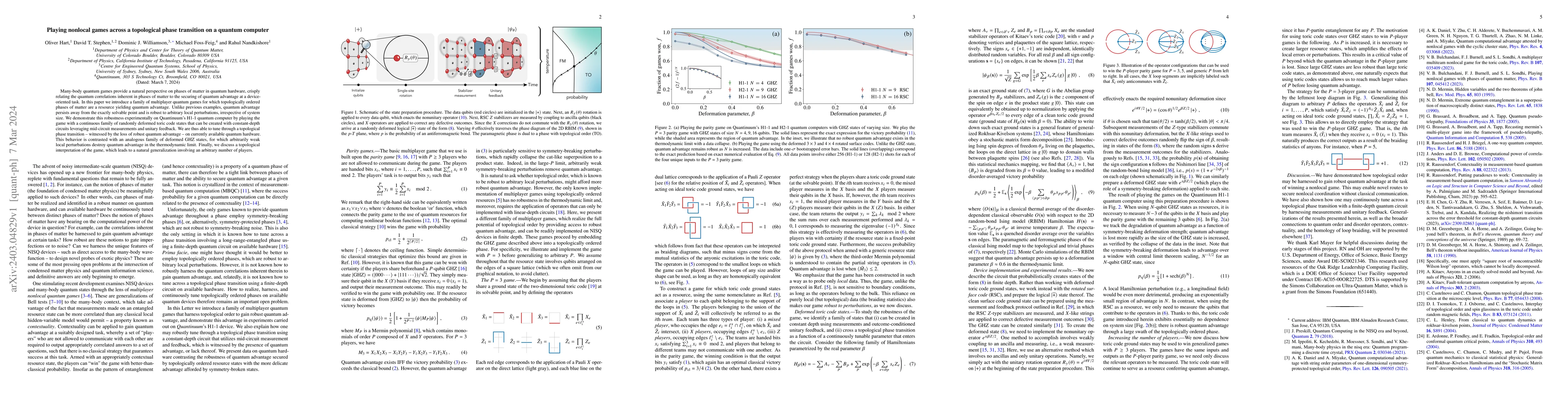 Thumbnail for Playing nonlocal games across a topological phase transition on a
  quantum computer
